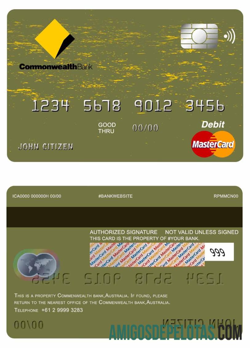 Cartão Master do Banco Commonwealth da Austrália baixar para verificação